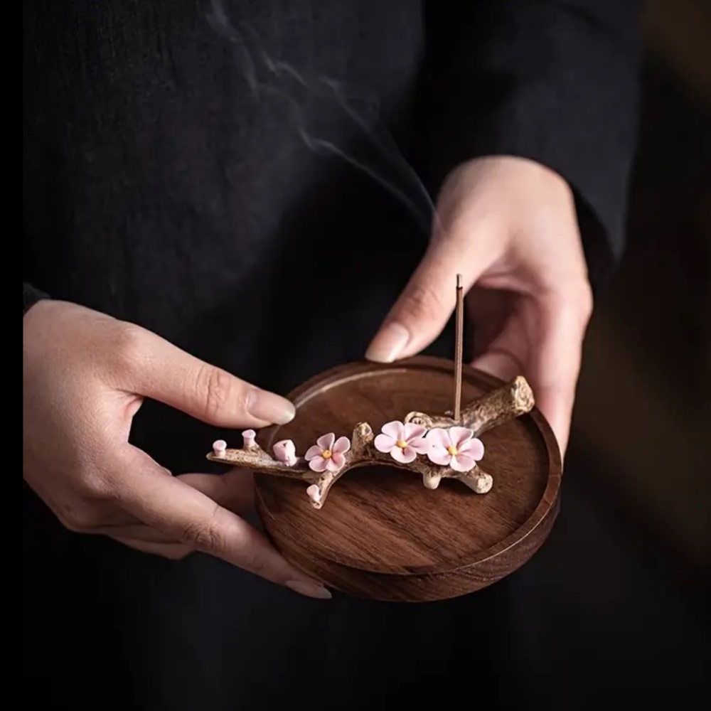 NEW! Hand Crafted Pretty Pink Ceramic Plum Blossom Stick Incense Burner! - Picture 2 of 6